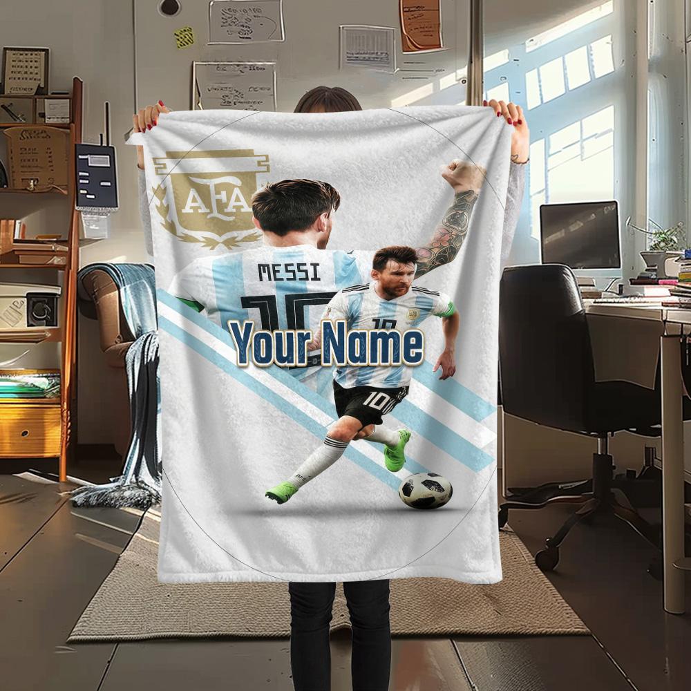 1PC Messi Custom Name Patterned Flannel Blanket Suitable For All Seasons For Home Decor Warmth And Comfort Gifts Holiday Present