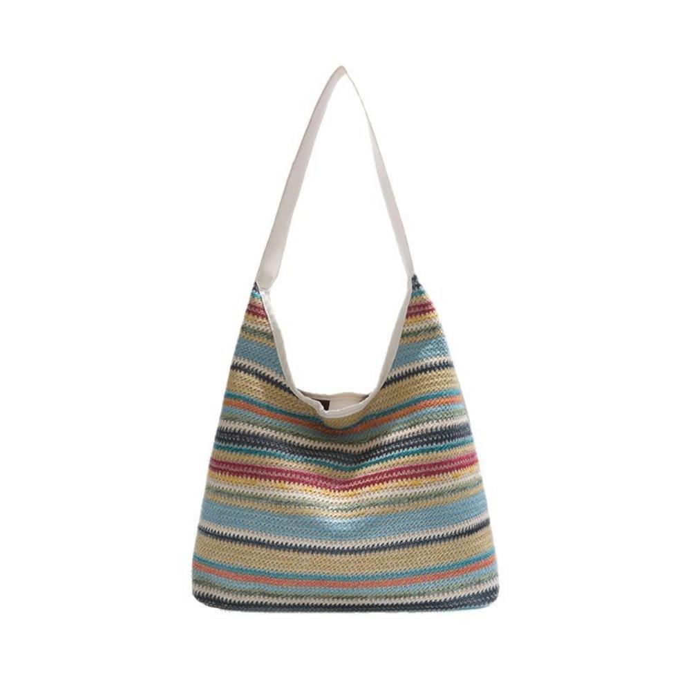 

Large Capacity Weave Straw Bag Beach Handbag Hollow Tote Bag Cute Rainbow Beach Bag Holiday белый