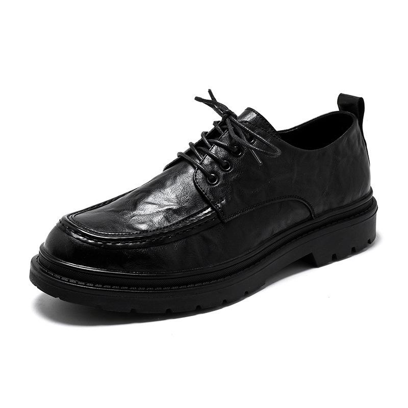 Men's round head leather shoes Korean version trend lace-up casual shoes formal business men's shoes youth wedding shoes 5692-R