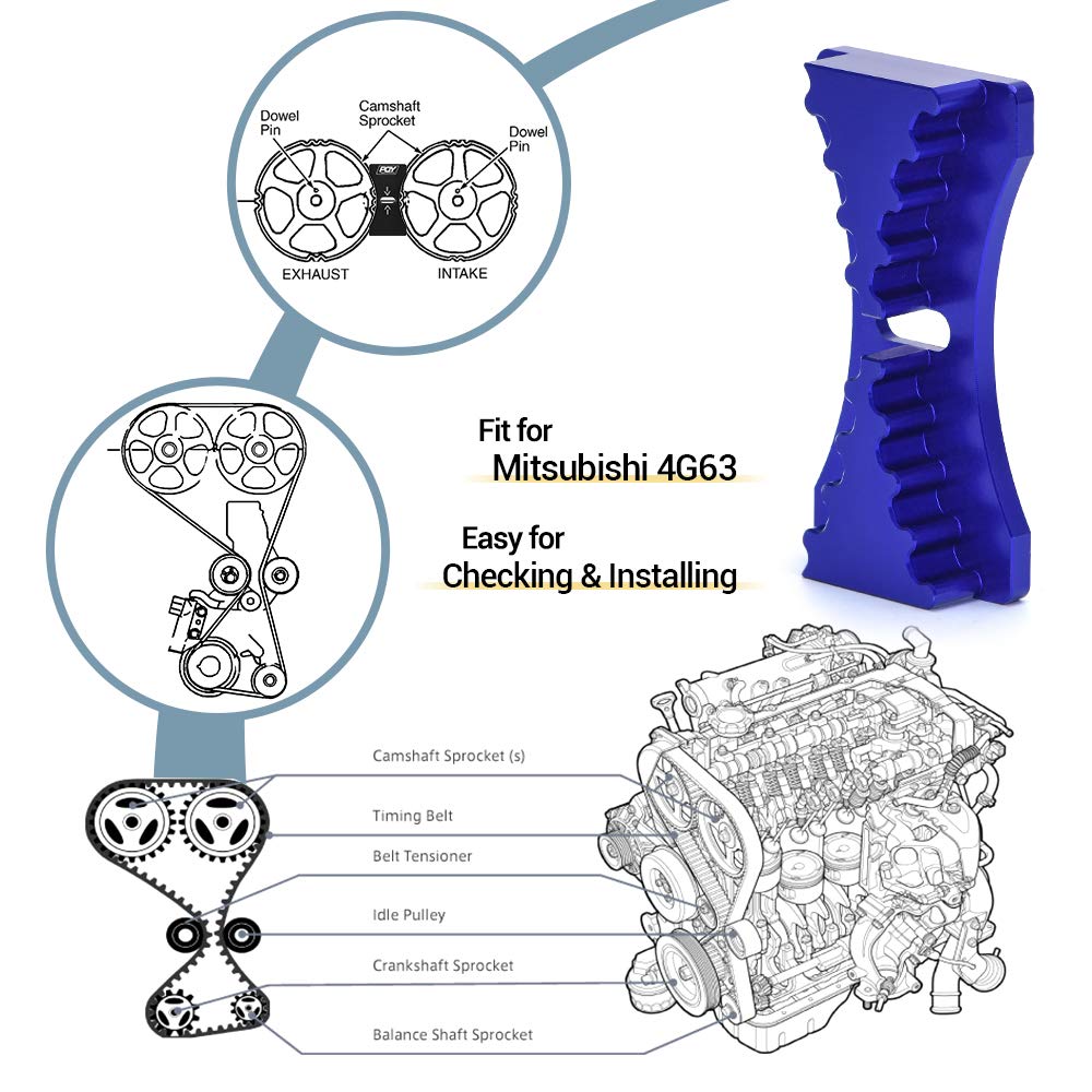PQYRACING Blue Cam Gear Lock/Timing Belt Mounting Tool for Mitsubishi Eclipse DSM 4G63 EVO