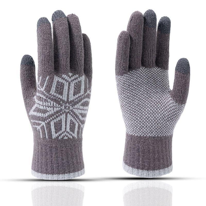 Winter Warm Men's Gloves Fleece Thickened Thread Knitted Star Anise Riding Full Finger Gloves Riding Knitted Gloves