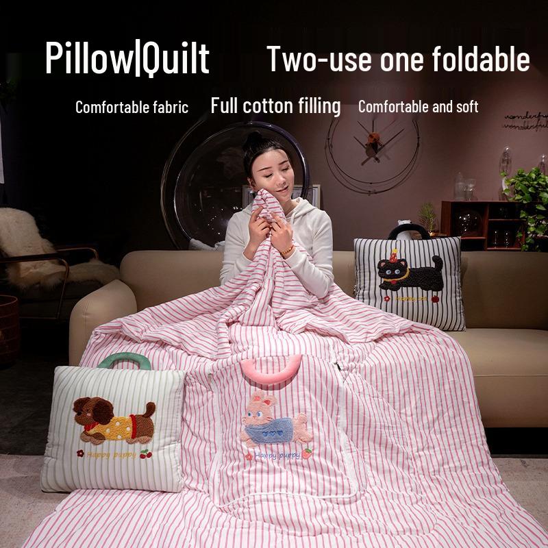 Office Nap Pillow Blanket: 2-in-1 Sofa Throw & Car Cushion Quilt