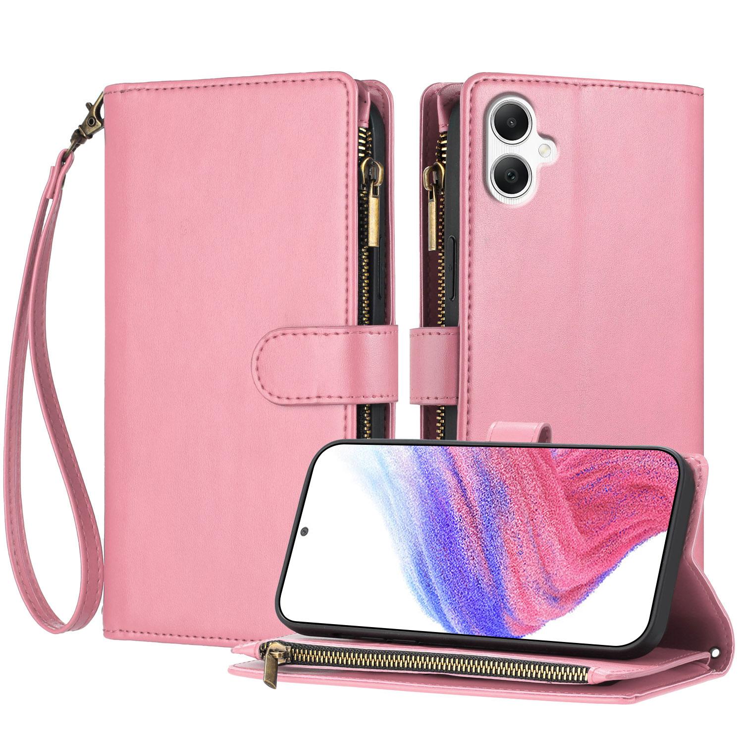 

For Samsung Galaxy A07 4G/A06 4G/A06 5G Leather Case Zipper Wallet Stand Shockproof Phone Cover with Wrist Strap