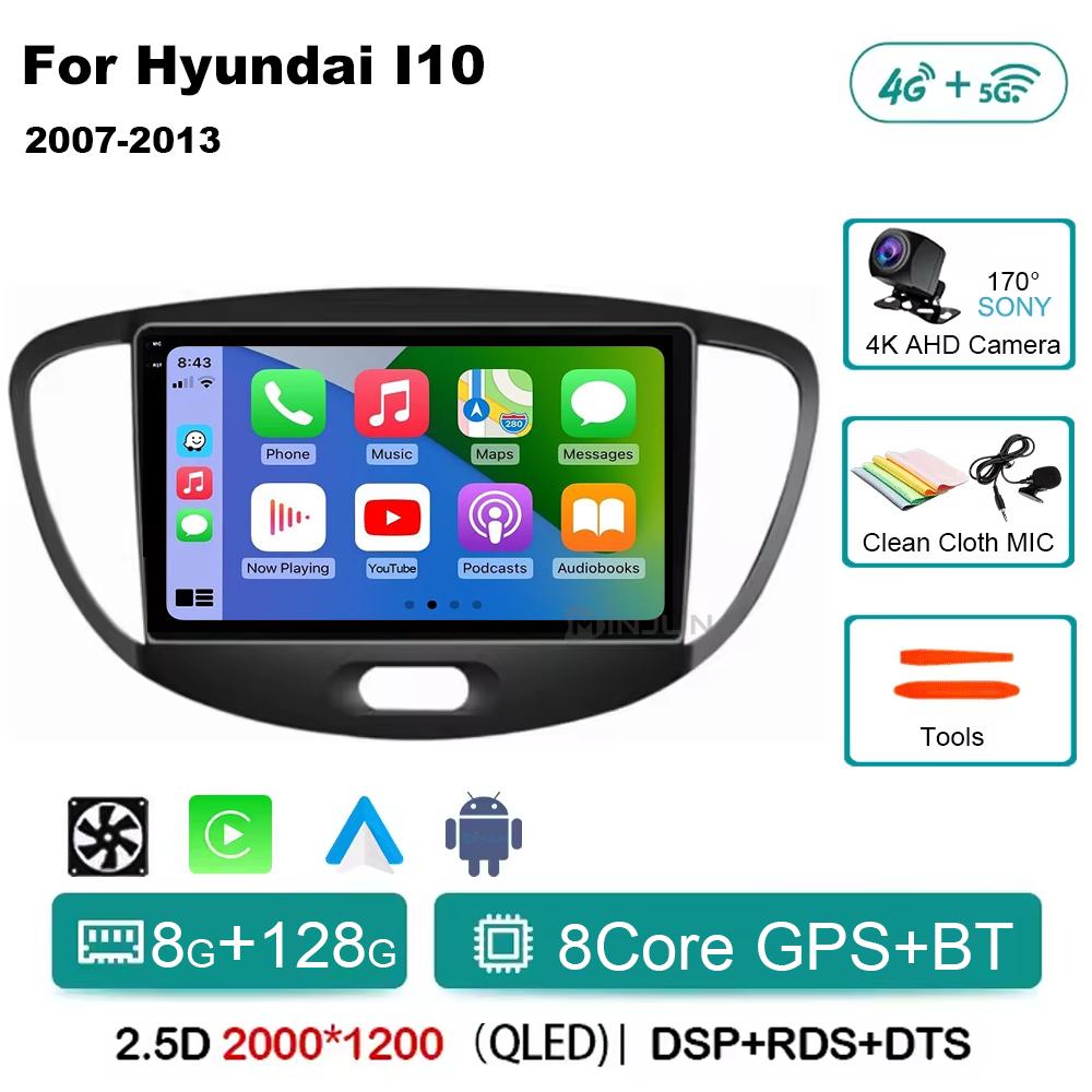 Android 14 CarPlay Auto Qualcomm Car Radio For Hyundai i10 2007 2008 2009 2010 2011 2012 2013 GPS Multimedia Playerstereo