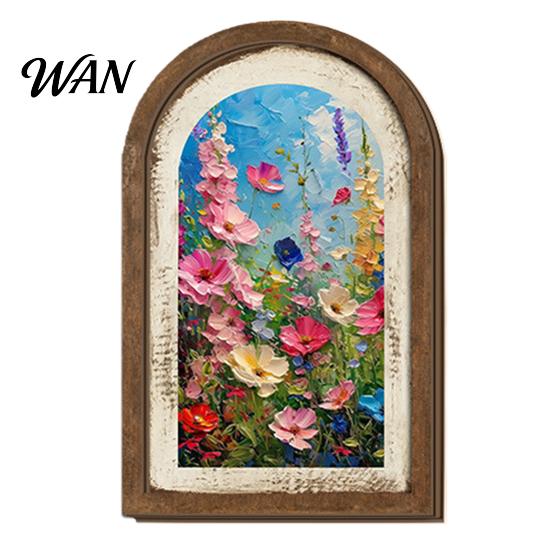 Rustic Lemon Flower Painting Vintage Framed Wall Art, Curved Wooden Floral Arched Wood Art French Country Style Paintings for Bedroom Kitchen