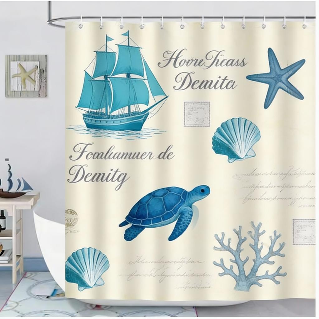 Modern Nautical Anchor Lighthouse Sailing Shower Curtain 180 X 200Cm Washable Polyester Shower Curtain With 12 Hooks
