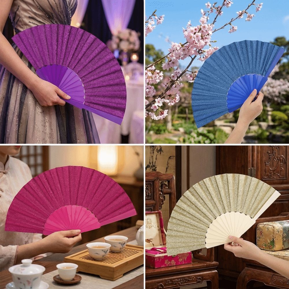 Vibrant Plastic Glitter Fan Handheld Dance Fan Elegant Accessory Classic Fan  Artistic Performances