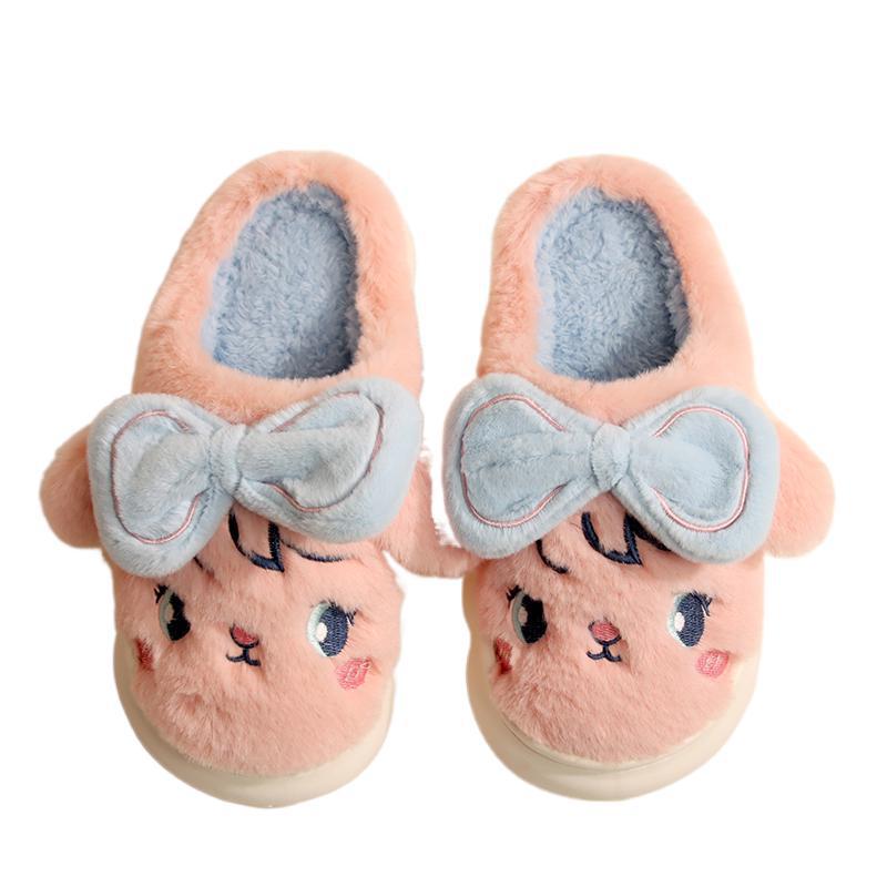 Men and women with the same cotton drag couple simple bow design slippers winter sweat absorption waterproof non-slip