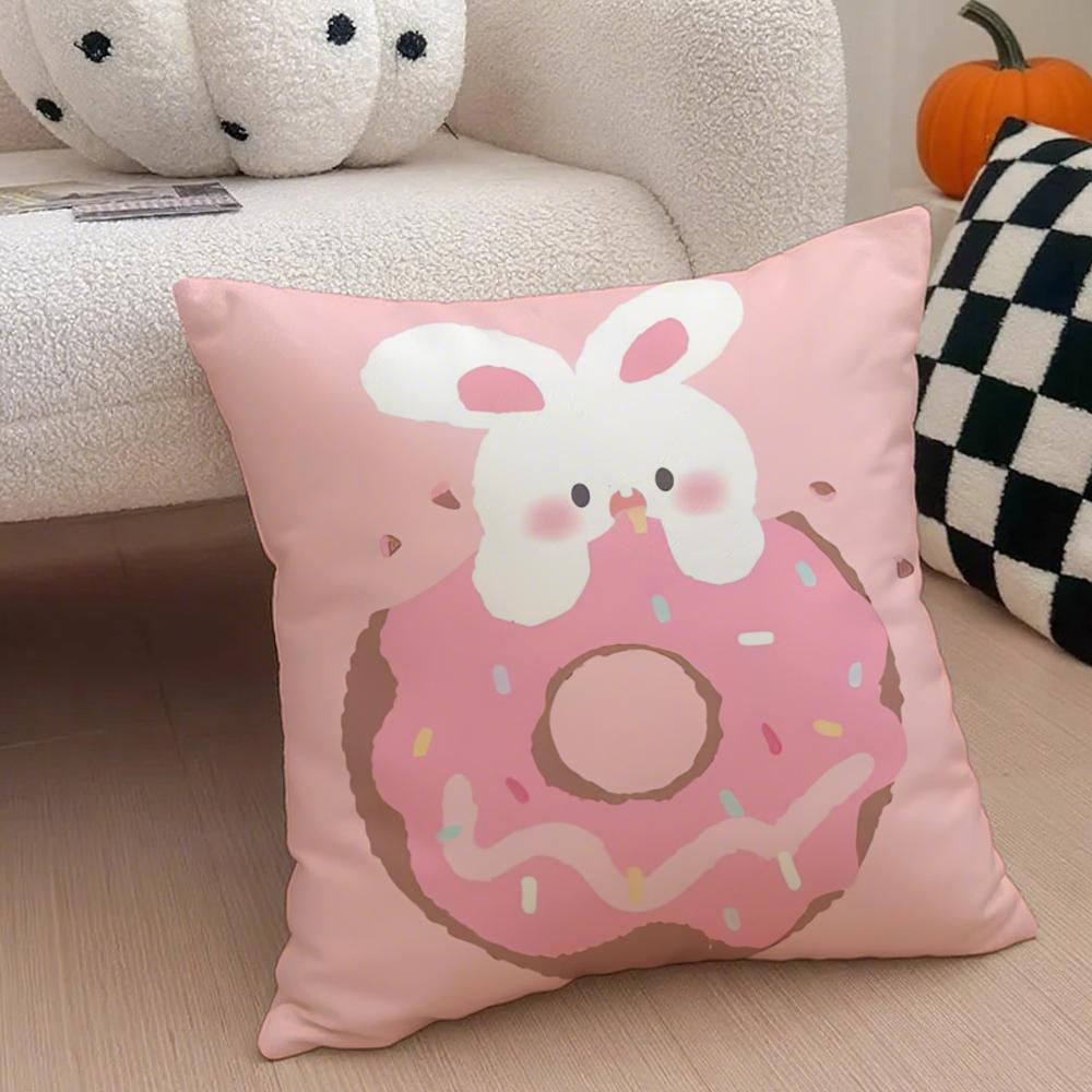 Food Lovers Cartoon Cute Donuts Art Cushion Cover Throw Pillow Cover Hidden Button Durable Polyester Chair Cushion
