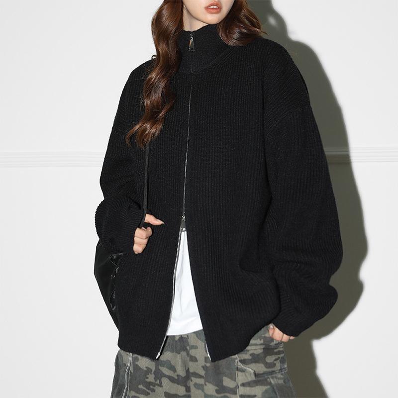 

Осень-зима Мужская одежда с нитками и нитками Водолазка Свитер Вязаный однотонный кардиган на молнии Пальто Модные топы бойфренда XXL чёрный