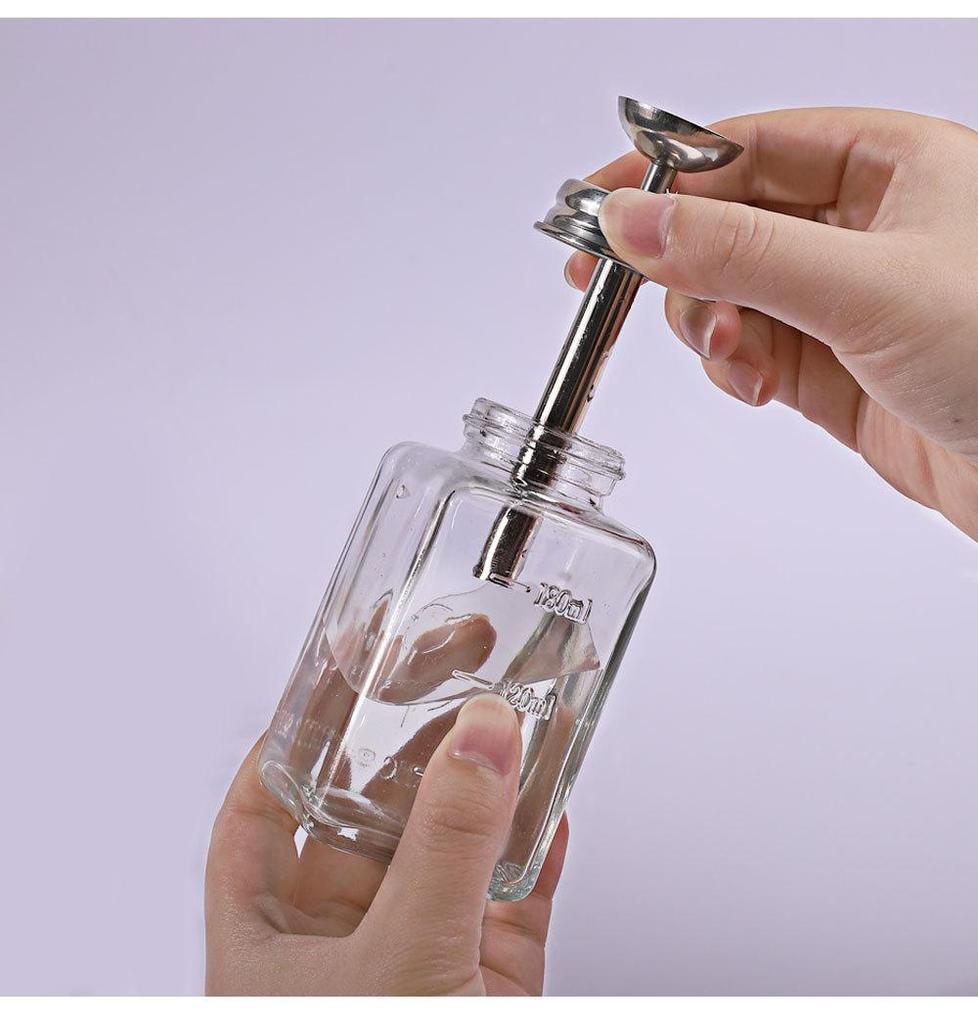 Steel Pump Glass Nail Art Bottle with Scale, Dustproof Cap, Large Mouth, and Anti-Rust Metal Core