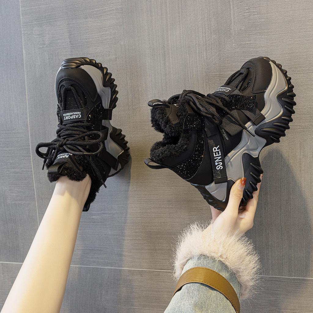 Autumn new versatile casual velvet warm thick-soled muffin heightening sports shoes small women's shoes