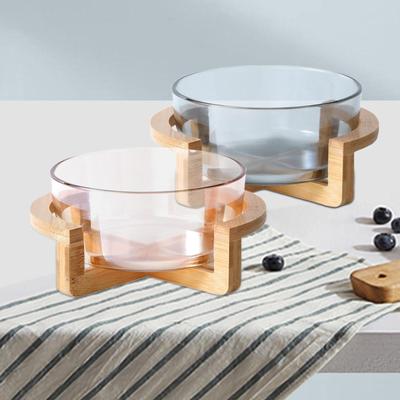 Salad Bowl with Wooden Stand Elegant Round Practical Dessert Bowl Food Bowl Cake Bowl for Dinner Chips Appetizer Dessert Family
