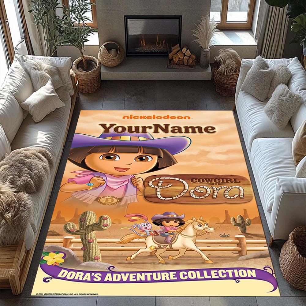 Dora Explorer Customizable Name Floor Mat Design for Playrooms Study room Dormitory Game Room Anti-slip Rug Office home decor
