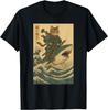 Vintage Anime Cat Japanese Funny Samurai Cat Riding Shark Unisex T-Shirt Mens Womens Tees Top