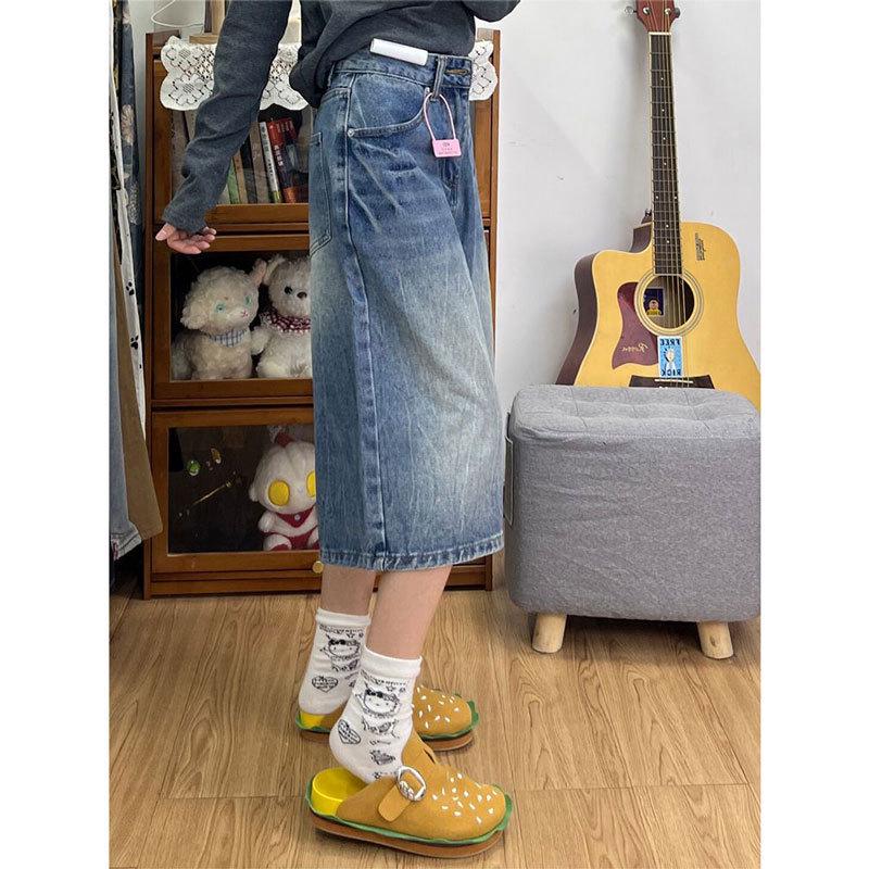 Plus Size High Waist Wide Leg Cropped Denim Pants for Women, Summer 2026 – Loose Fit, Slimming Straight Leg Shorts