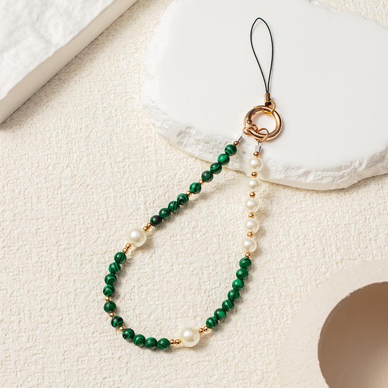 

Green Pearl Beaded Phone Case Lanyard with Wrist Strap