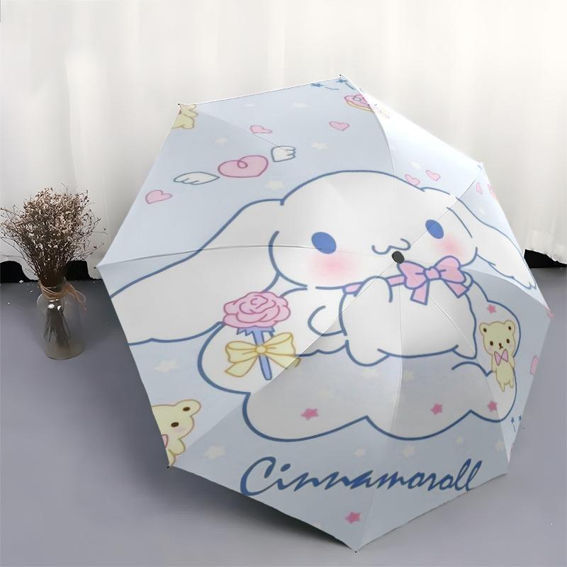 Blue Cinnamoroll and Bear Automatic Opening and Closing Cartoon Umbrella, Lightweight 3-Fold, With Cute Cartoon Characters, Suitable for Home, Outdoor