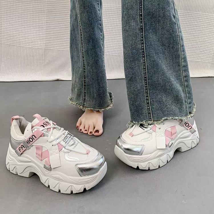 Platform college style color matching dad shoes women's 2025 autumn new small running shoes student height-increasing sports shoes