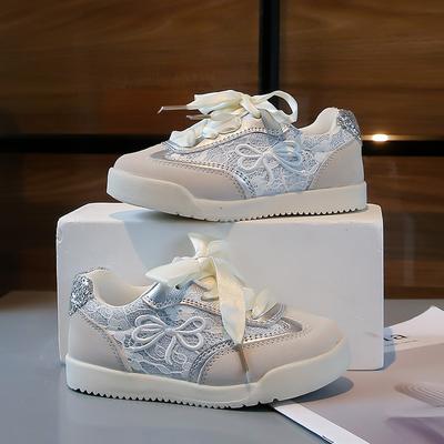 Girls Casual Shoes Embroidered Princess Style Kids Sports Shoes with Ribbons 2024 Brand New Children Running Shoes Sweet Elegant