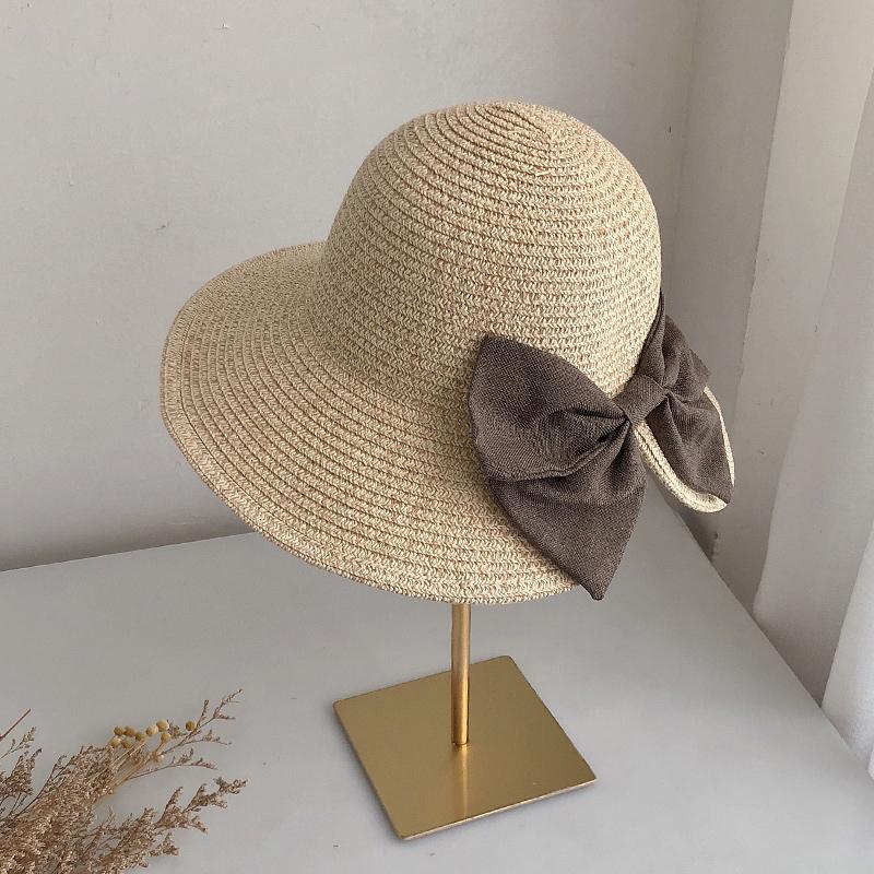

2021 NEW Women s Sun Hat Big Bow Wide Brim Floppy Summer Hats For Women Beach Panama Straw hat Sun Protection Visor Femme Cap 56-58cm бежевий