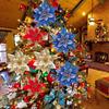2pcs Christmas Glitter Poinsettia Flowers Xmas Tree Ornaments Home Decorations