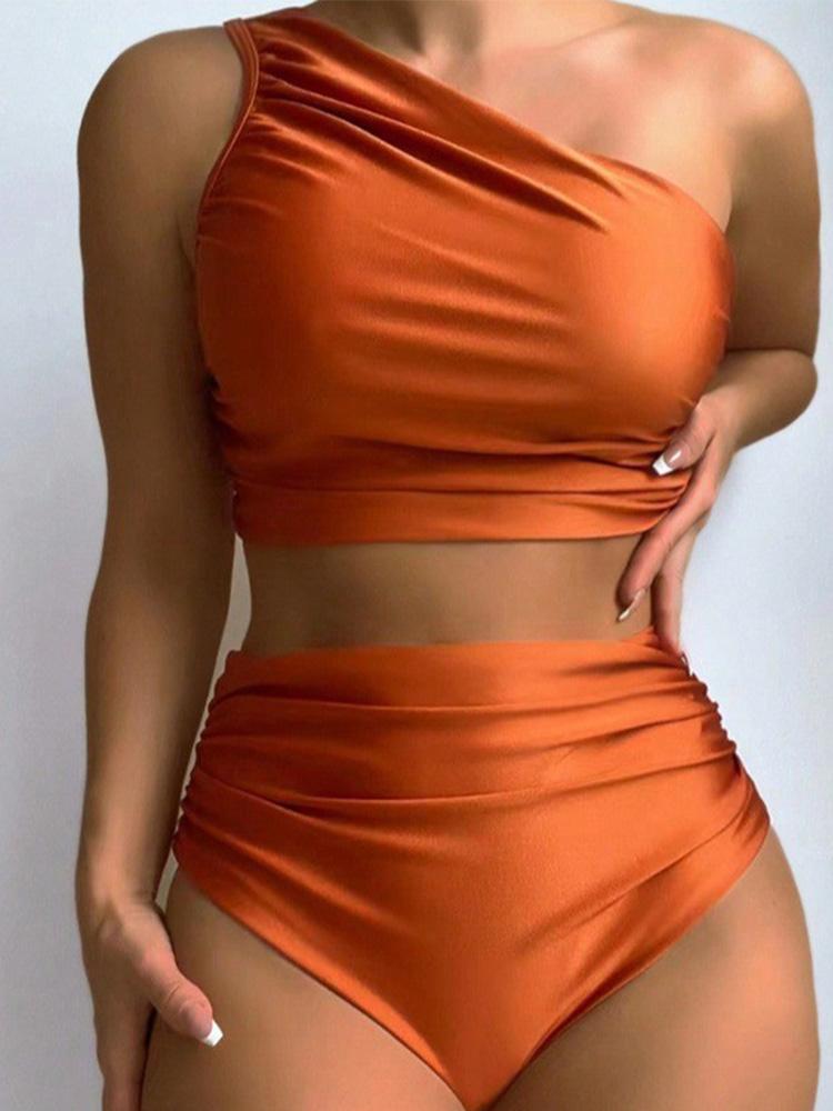 

Sexy Fashion One Shoulder Bikinis 2 Piece Set Women Split Swimsuit High Waist Beach Bikinis 2025 New Summer Swimwear Bikinis Set XL білий