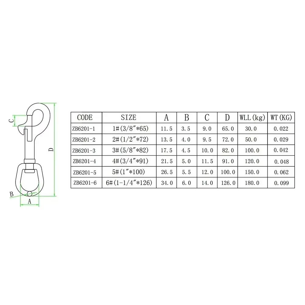 DIZETION 1PC 316 Stainless Steel Swivel Eye Bolt Spring Snap Hook 65/72/82/91/100/126mm Marine Diving D Ring Snap Hooks