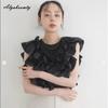 Summer Women Stylish Streetwear T-Shirt Black Gray Apricot Off Shoulder Ruffles Tee Fashion Ladies' Patchwork Top