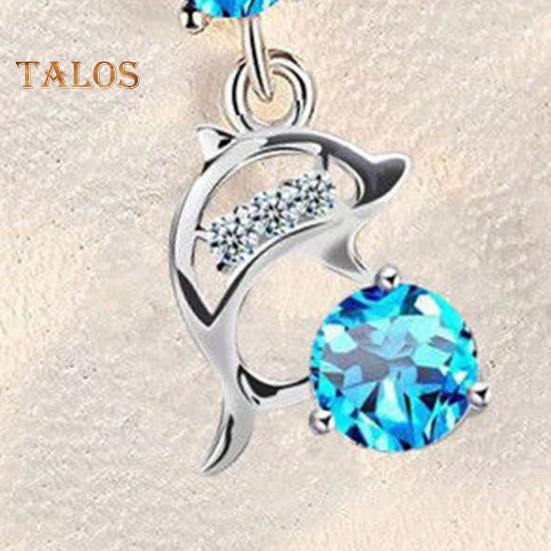 1 Pair Korean Style Hook Earrings Dolphin Design Shiny Rhinestones Drop Earrings Women Mid-length Earrings