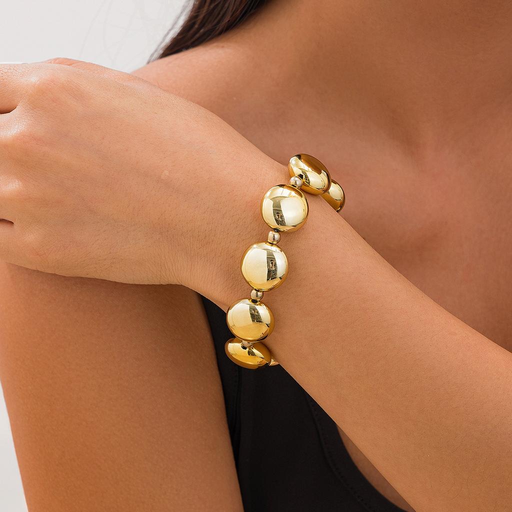 Exaggerated Smooth Geometric Alloy Wide Bracelet, Personalized Baroque Irregular Beaded Bracelet For Women