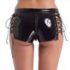 European & American Sexy Black Patent Leather Lace-Up Lingerie Set with Hollow Design