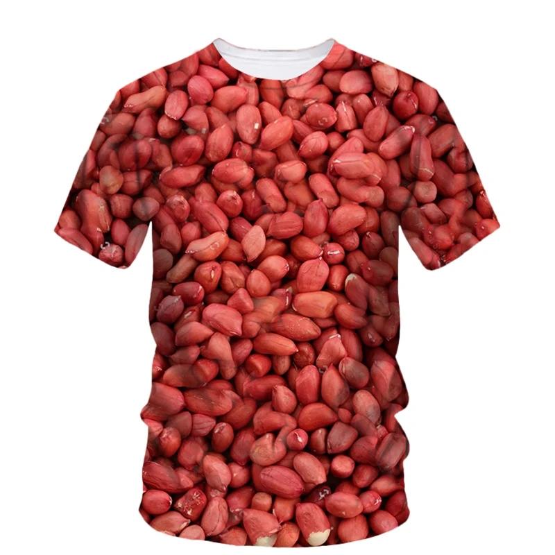 Hip Hop Personality Peanut Sunflower Seed Pattern 3d Printing Funny Men's Short Sleeve T-Shirt Fashion New Creative Quality Top
