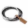 3 Pieces Natural Stone 4mm Beads Elastic Bracelets For Women Men Moss Agates Rose Quartzs Stretch Bracelet Set With Tag Jewelry