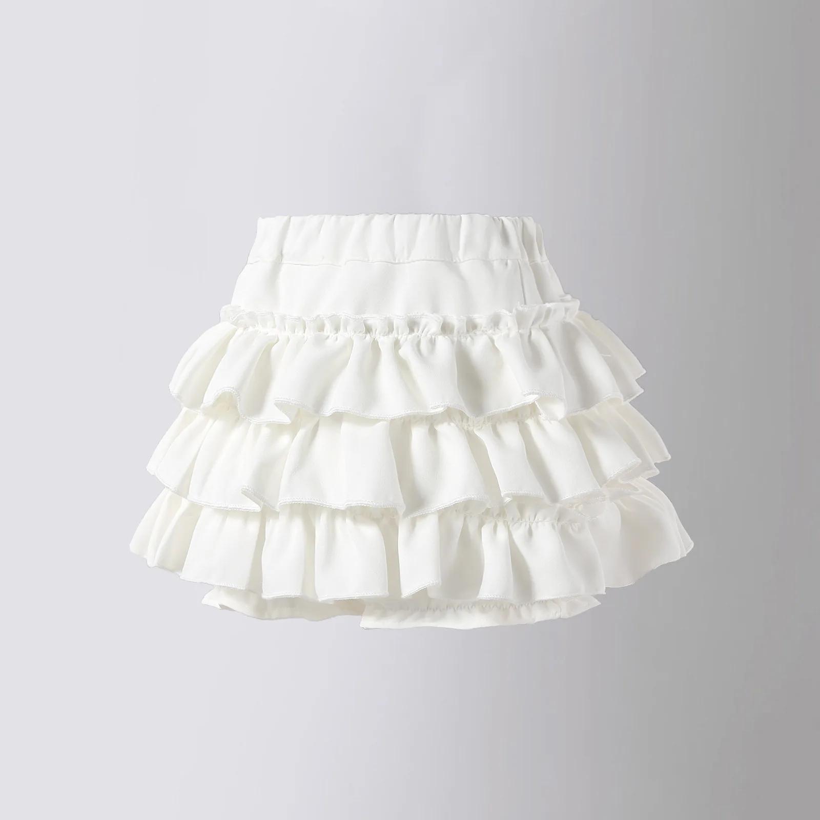 

Летняя короткая многослойная юбка для девочек, модная универсальная школьная плиссированная юбка для детей-подростков, танцевальная юбка с высокой талией для детей 10-12 лет 140cm белый