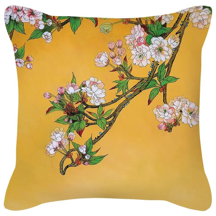 Pflaumenblüten Kissen Flamingo Vogel Kirschkissen Heim Stuhl Sofa Dekoration Gelber Kissenbezug