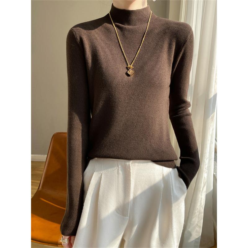 Свитер с полувысоким воротником Женский Осенне-зимний Новый Модный Универсальный С длинным рукавом Базовая Рубашка Приятный к коже Теплый Топ XXL кофейный 2790₽