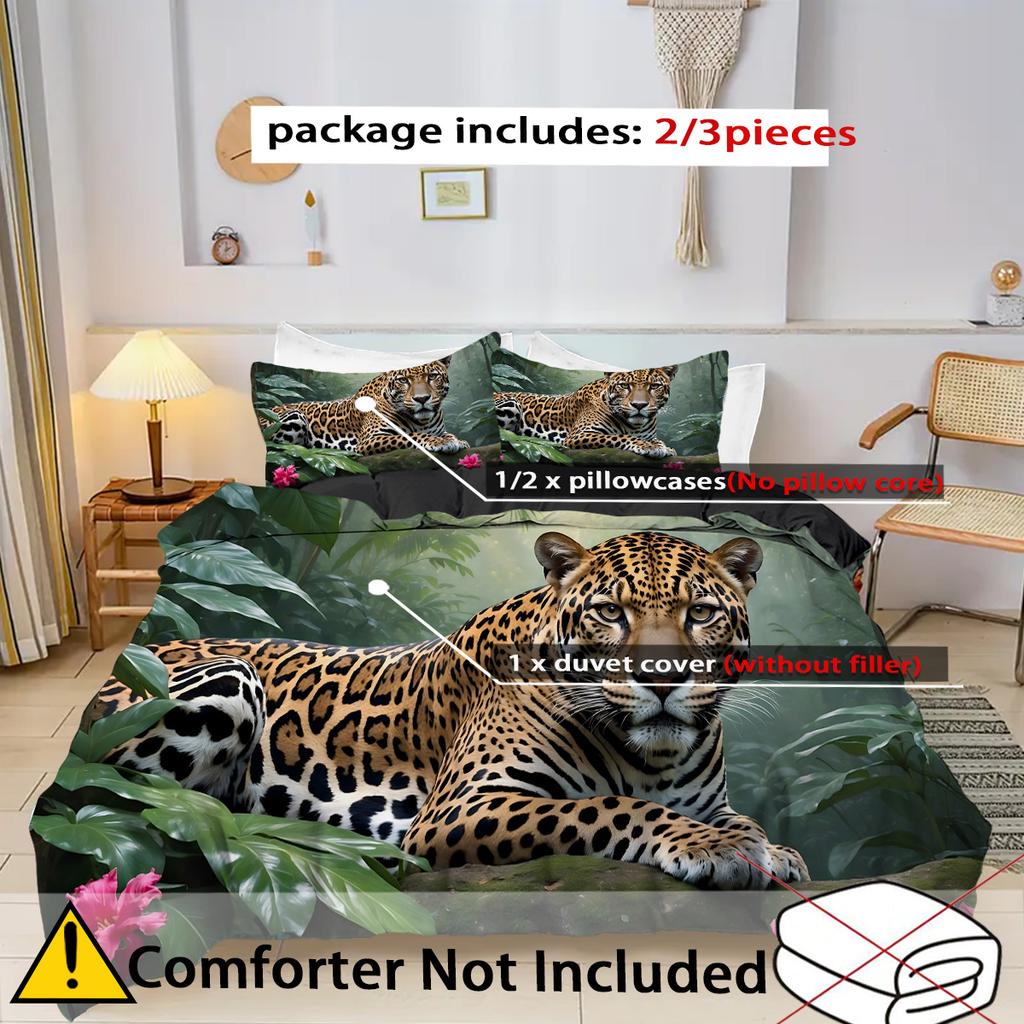 Leopard Flower Pattern Polyester 3D Printed Quilt Cover Comfortable Bedding Cover Luxury Animal Theme Duvet Cover Set Pillowcase