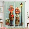 2 Stück, 2D-Flachdruck Vorhangstoff Liebesgeschichte von Großmutter und Großvater Vielseitiger Polyesterstoff (ohne Stange)