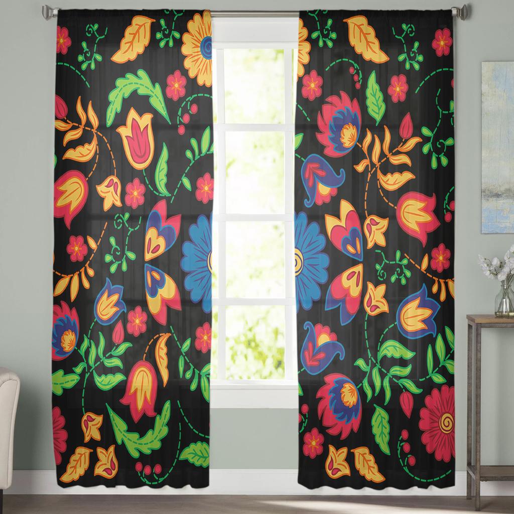 Mexikanisches Festival Muster Textur Voile Transparente Vorhänge Wohnzimmerfenster Chiffon Tüll Vorhang Küche Schlafzimmer Vorhänge Heimdeko