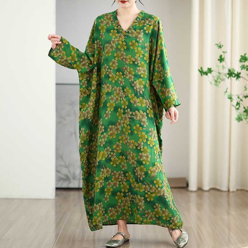 Vacation Style V-neck Retro Cotton and Linen Long Skirt