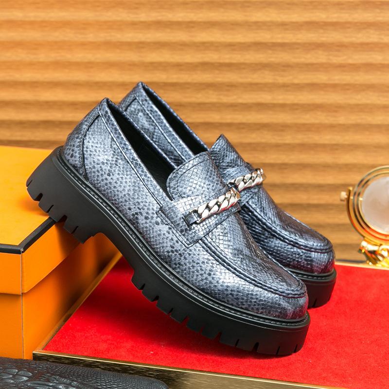 Large size 46 thick sole heightening big head leather shoes men's patent leather glossy casual thick heel loafers hairstylist trendy shoes