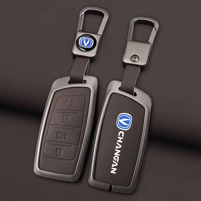 Zinc Alloy Leather Car Remote Key Case Cover Shell Fob For Changan Hunter F70 Cs35 Cs75 Plus Cs85 Coupe Cs95 Protector Keychain