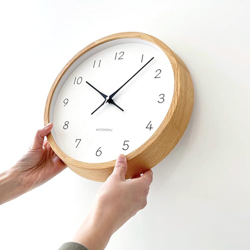KATOMOKU Muku Clock 13 Oak km-104OARC Wall Clock with Continuous Second Hand, 30.6cm Diameter (Radio-Controlled Clock)
