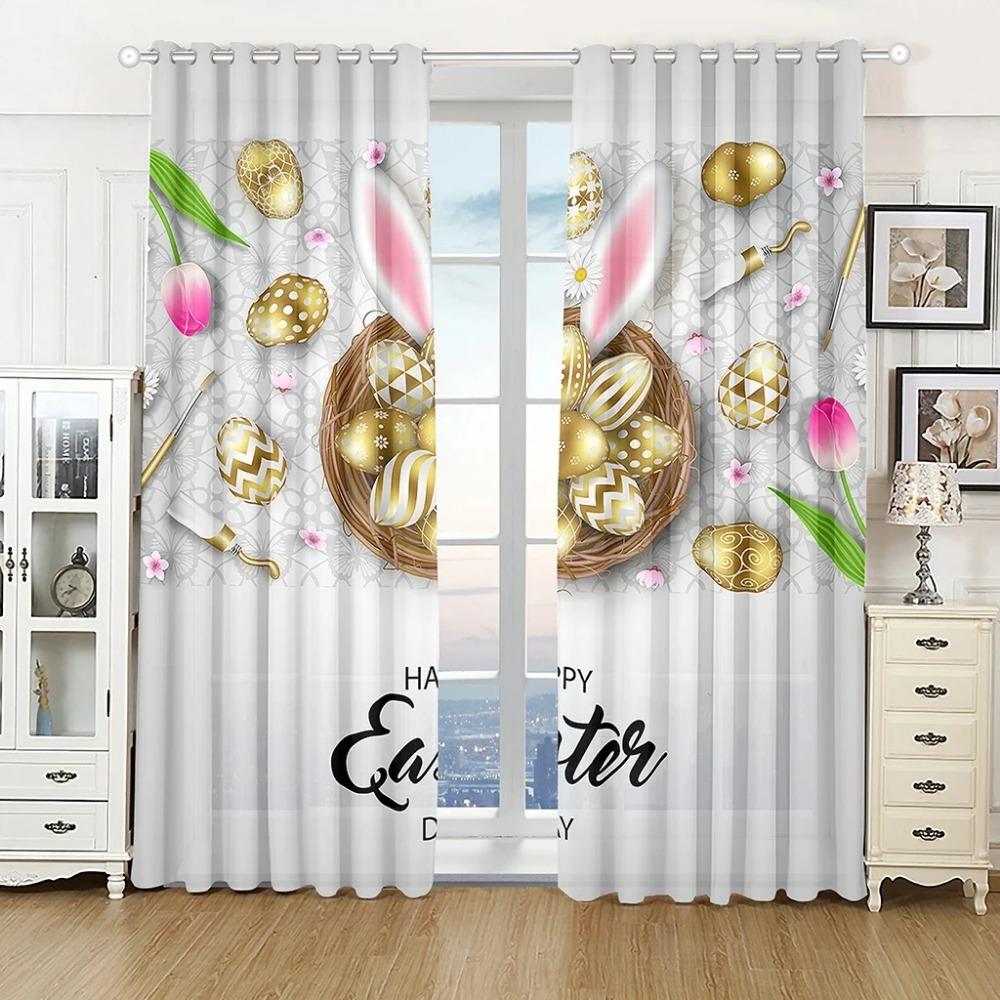 Easter Candy Cute Bunny High Blackout Curtains Holiday Decoration Curtain Living Room Bedroom Thick Blackout Drape Multicolor