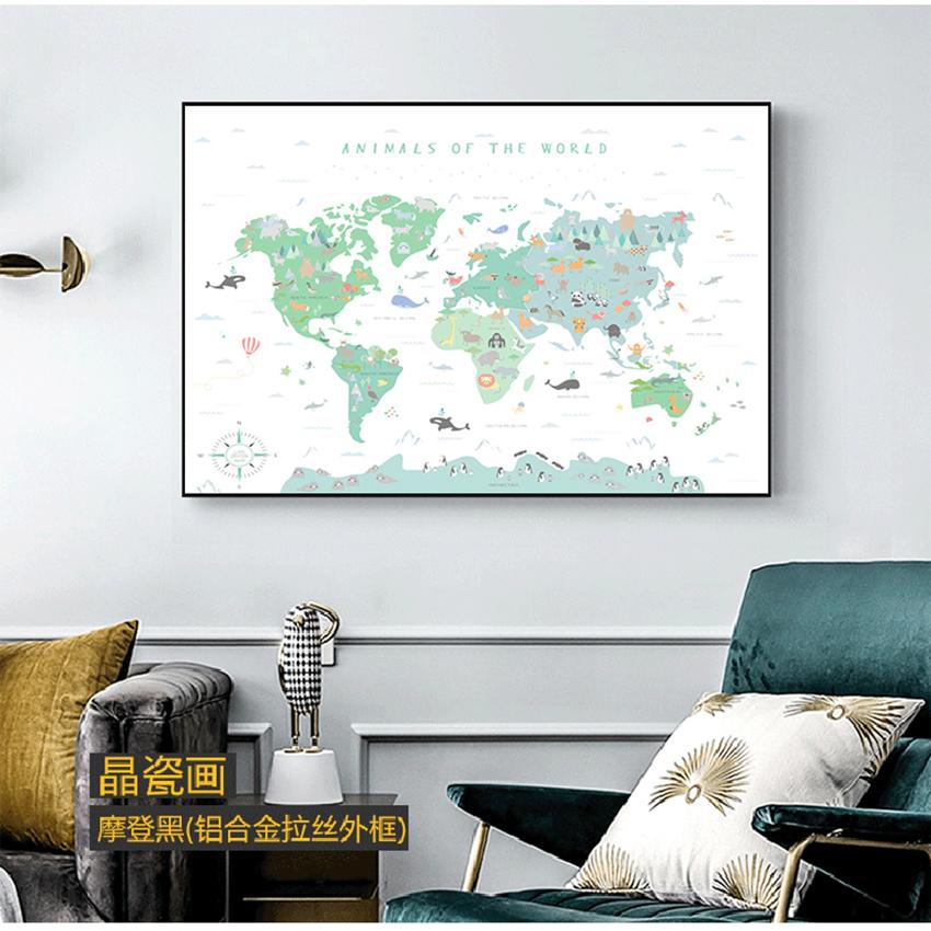 Educational Poster Cartoon Animal Kids Baby Room Decor Animals Illustration World Map Wall Art Picture Nursery Print Painting