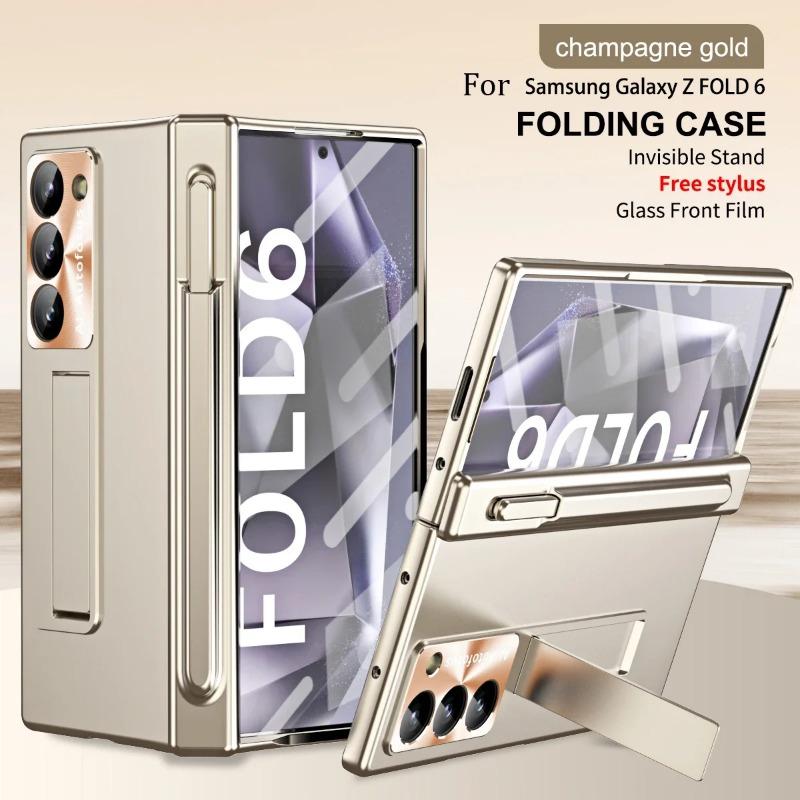 With Touch Pen Case Hinge Magnetic Armor Plating Kickstand 360 Full Protector Folding Cover For Samsung Galaxy Z Fold 6 5 4 3