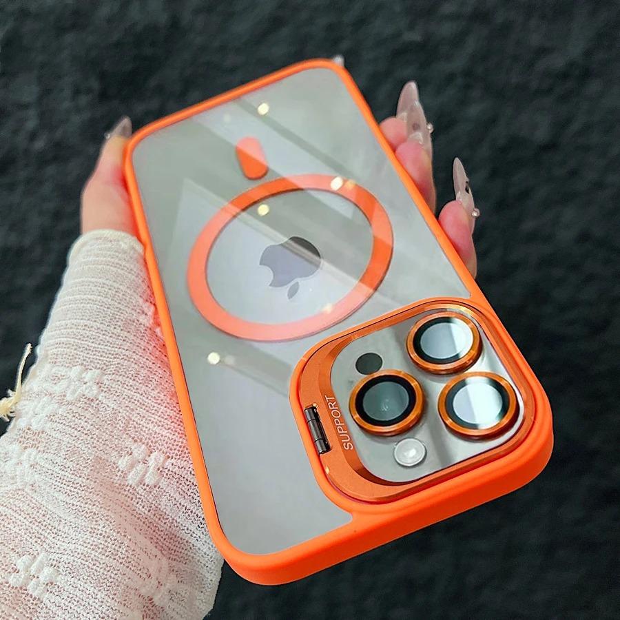 Fashion Ring Stand Magnetic Case For iPhone 16 15 14 Plus 13 12 11 Pro Max Case with Glass Lens Protector Phone Case for Magsafe