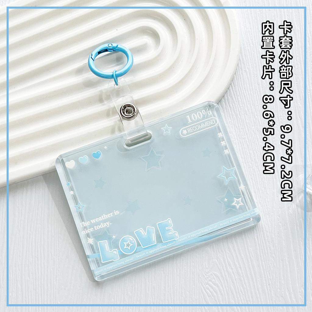 Student Clear Card Case Bus Cards Sleeve Sliding Horizontal Id Card Holder Transparent Employee Work Card Holder with Lanyard