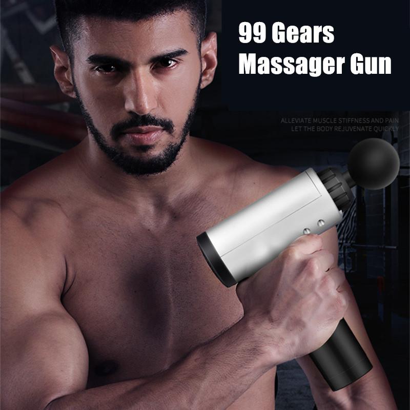 Fascial Gun Muscle Massaging Relax Recovery Soreness Pain 99 Gears Fascia Gun Relief Slimming Shaping Massager 4 Heads Gym Aiding